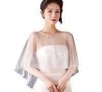 ZIRAN Chal con Cuentas de Perlas sintéticas para Mujer, Capa Nupcial, Bolero para Boda, Cubierta de Malla + Perla de imitación