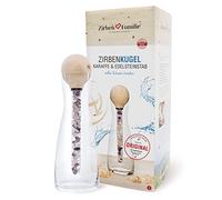 Zirben Familie El juego original de varilla de piedras preciosas de pino cembro | confiere al agua de piedras preciosas un toque especial | jarra de 1 litro de cristal con tapa de madera de pino