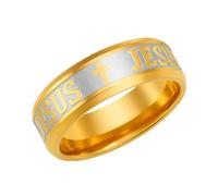 Zircobic Anillo Cruz JESUS chapado en oro - Anillo ligero y duradero en acero inoxidable, joyería cristiana, regalo religioso inspirador para hombres & mujeres, uso diario & iglesia