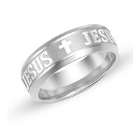 Zircobic Anillo Cruz JESUS ligero en acero inoxidable plateado - Anillo unisex minimalista y cómodo, joyería cristiana, regalo inspirador para oración & fe, uso diario & iglesia