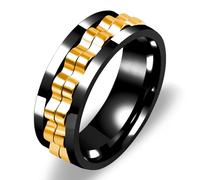Zircobic Anillo de Acero Inoxidable Negro, Anillo Rotativo Clásico Confortable para Hombre, Diseño de Engranaje para Actividades al Aire Libre, Negro-8