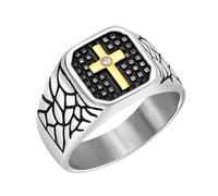 Zircobic Anillo Religioso Cruz Hombre, Banda Acero Inoxidable Plata Vintage con Diamante Simulado, Joyería Cristiana Ligera & Duradera para Diario, Iglesia, Fe, Regalo