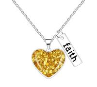 Zircobic Collar Corazón Amazonita Semilla de Mostaza - Colgante “Faith” en Acero Inoxidable, Estilo Religioso, Resistente al Agua, Hipoalergénico, Joya Elegante para Mujeres