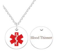 Zircobic Collar de alerta médica de acero inoxidable blanco unisex, joyería de identificación médica para anticoagulantes regalo para el Día del Padre y el Día de la Madre (Sangre)