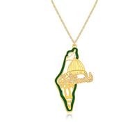 Zircobic Collar mapa árabe dorado con cúpula, contorno de Medio Oriente, joya islámica con cadena de acero incluida