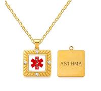 Zircobic Collar Médico Dorado para Asma, Acero Inoxidable Grabado con Láser, Cómodo y Resistente, Unisex para Deporte o Emergencias