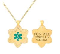 Zircobic Collar Médico Estilo ALERGIA A LA PENICILINA - Colgante Estrella Dorado con Símbolo Médico, Cadena Hipoalergénica Ligera para Mujeres Activas