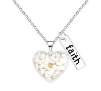 Zircobic Collar Religioso - Corazón Turquesa Blanco Semilla de Mostaza “Faith”, Cadena Acero Inoxidable, Ligero, Hipoalergénico, Joya Versátil para Diario, Viajes y Regalos