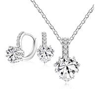 Zircobic Elegancia Conjunto de Joyería con Diamantes Imaginarios para Boda, Exquisitos Pendientes y Collar Corazón Blanco en Cristal para Mujeres, Regalo para Navidad, Día de San Valentín (Blanco)