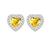 Zircobic ELEGANTES PENDIENTES DE CORAZÓN AMARILLO PARA NOVIA CON CRISTAL BRILLANTE - JOYERÍA FEMENINA DELICADA EN ZIRCONIO HIPOALERGÉNICO REGALO PARA AMIGAS HERMANAS ESPOSA (AMARILLO)