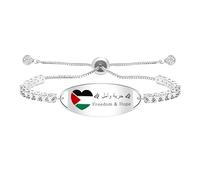 Zircobic “Freedom & Hope” Heart ID Tag Bracelet for Women | Cadena tenis CZ ajustable | Placa de acero inspirada en Palestina | Joya elegante diaria & regalo