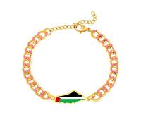 Zircobic Pulsera Ajustable con Mapa de Palestina - Cadena de acero inoxidable con detalle en esmalte, joya unisex para expresión cultural diaria