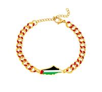 Zircobic Pulsera Ajustable con Mapa de Palestina - Esmalte rojo con cadena de acero inoxidable, joya cultural unisex para uso diario