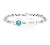 Zircobic Pulsera alerta de salud para hombres y mujeres, joyería médica de acero inoxidable impermeable para diabetes tipo 2, pulsera de emergencia delicada y elegante