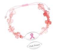 Zircobic Pulsera Cómoda Cuarzo Rosa en Corazón - Grabado Láser Pink Power, Joyería Concienciación Cáncer de Mama, Ligera, Impermeable, Ajustable, Diario, Fitness & Exterior