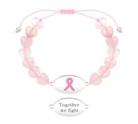 Zircobic Pulsera Cruz de Piedra Sandía Grabado Láser Together We Fight - Joyería Inspiradora Cáncer de Mama Lazo Rosa, Ligera, Impermeable, Ajustable, Correr, Fitness & Exterior