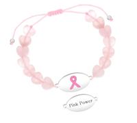 Zircobic Pulsera Cruz de Piedra Sandía Lazo Rosa con Grabado Láser Pink Power Etiqueta Sobreviviente Inspiradora, Joyería Ligera Cómoda Ajustable para Mujer Uso Diario