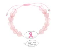 Zircobic Pulsera Cruz de Piedra Sandía Ligera con Lazo Rosa, Joyería Inspiradora Concienciación Cáncer de Mama para Mujer, Grabado Láser Fight Like a Warrior, Adecuada para Deportes al Aire Libre