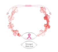 Zircobic Pulsera Cuarzo Rosa en Corazón Grabado Láser Stronger Than Fear - Joyería Inspiradora Sobreviviente Cáncer de Mama, Cómoda, Ligera, Impermeable, Diario, Fitness & Correr