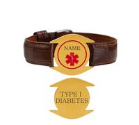 Zircobic Pulsera de Alerta Médica Diabetes Tipo I Grabada con Láser, Acero Inoxidable & Cuero Genuino, Estilosa y Simple, Ligera, Cómoda, Ideal para Fitness, Correr & Uso Diario