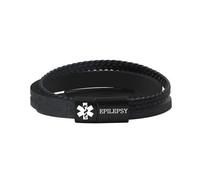 Zircobic Pulsera de Alerta Médica Epilepsia - Placa de Acero Inoxidable Grabada Láser, Cuero PU Trenzado con Cruz de Fe, Ligera y Cómoda Para Uso Diario y Exterior