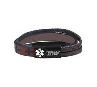 Zircobic Pulsera de Alerta Médica Estilo Religioso Alergia a la Penicilina - Grabada Láser, Acero Inoxidable y Cuero Trenzado con Cruz de Fe, Ligera y Duradera Para Uso Diario