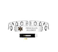 Zircobic Pulsera de Alerta Médica Grabada con Láser “Alergia a la Penicilina”, Hipoalergénica, Ligera, Impermeable, Unisex, Adecuada para Correr, Fitness, Actividades al Aire Libre & Uso Diario
