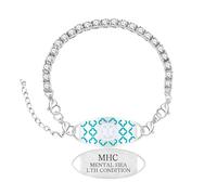 Zircobic Pulsera de Alerta Médica Salud Mental, Cadena Tennis de Zirconio Blanco, Placa Curvada Intercambiable, Placa de Acero Grabada, Ajustable para Trabajo y Viaje