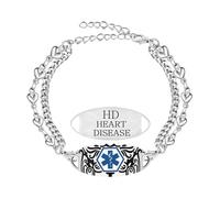 Zircobic Pulsera de Alerta Médica Unisex - Placa Grabada “Heart Disease”, Cadena Doble en Forma de Corazón Ajustable, Joyería Ligera, Impermeable y Cómoda para Uso Diario, Trabajo, Viajes, Exterior