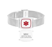 Zircobic Pulsera de identificación médica de acero inoxidable - Placa grabada con láser MENTAL HEALTH CONDITION, hipoalergénica, ligera, resistente al agua, cómoda para uso diario