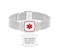 Zircobic Pulsera de identificación médica - Grabada NO BP/IVS/NEEDLES de acero inoxidable, ligera, duradera, resistente al agua, pulsera de alerta médica para emergencias y uso diario