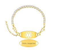 Zircobic Pulsera de seguridad diabetes tipo 1 | Pulsera delicada de identificación de salud | Dije médico para uso diario