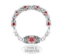 Zircobic Pulsera Diabetes Tipo II - Tag Grabado Acero Inoxidable, Estrella de la Vida, Cuentas Rojas Ajustables, Ligera, Cómoda, Duradera, Uso Diario, Viaje, Trabajo, Exterior