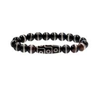 Zircobic Pulsera Dzi Clásica Negro & Blanco Multi-Ojos Tibetano - Elástica 21cm Joyería Inspirada Culturalmente para Hombres & Mujeres, Meditación, Uso Diario