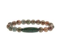 Zircobic Pulsera Dzi Marrón & Verde Tibetano - Piedra Natural Multi-Ojos 3cm, Joyería Cultural para Hombres & Mujeres, Meditación, Yoga, Uso Diario