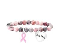 Zircobic Pulsera Elástica de Cinta Rosa para Mujeres - Cuentas de Piedra Cebra Rosa con Dije Grabado “Stay Strong”, Joyería Ligera de Concienciación sobre el Cáncer