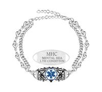 Zircobic Pulsera ID Médica “Diabetes on Insulin” - Cadena Doble en Forma de Corazón de Acero Inoxidable, Joyería Ligera, Ajustable e Impermeable para Hombres y Mujeres, Uso Diario, Deportes, Viajes