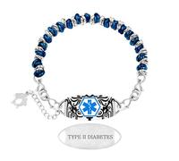 Zircobic Pulsera ID Médica Ligera Hipoalergénica Grabada - Etiqueta Grabada en Acero Inoxidable Diabetes Tipo 2 con Diseño de Perlas Azul y Plateado, Adecuada para Uso Diario y Diversas Ocasiones