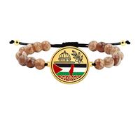 Zircobic Pulsera Islámica para Hombre y Mujer - Cordón Ajustable con Piedra Ilustrada, Colgante de Cúpula de Mezquita, Bandera Palestina y Rama de Olivo, Joyería Espiritual de Paz y Fe