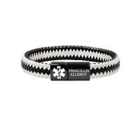 Zircobic Pulsera Médica Alergia a la Penicilina, PU Negro/Blanco Trenzado, Grabado Láser de Acero Inoxidable, Pulsera Ligera para Uso Diario y Deportes