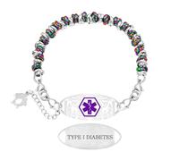Zircobic Pulsera Médica de Moda Perlas Plateadas Iridiscentes Acero Inoxidable - ID Grabada al Láser Diabetes Tipo 1, Impermeable y Duradera, Adecuada para Nadar y Actividades al Aire Libre, Unisex