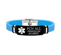 Zircobic Pulsera Médica de Silicona Azul - Grabada con Láser “PENICILLIN ALLERGY”, Impermeable, Ligera & Cómoda, Pulsera ID Unisex para Uso Diario & Actividades