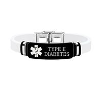 Zircobic Pulsera Médica de Silicona Blanca & Acero Inoxidable - Grabada con Láser “TYPE II DIABETES”, Ligera & Cómoda, Pulsera de Alerta Unisex para Uso Diario, Natación, Senderismo & Fitness