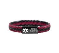 Zircobic Pulsera Médica Diabetes Tipo 2, PU Negro/Rojo Impermeable, Grabado Láser de Acero Inoxidable, Pulsera Hipolergénica de Emergencia