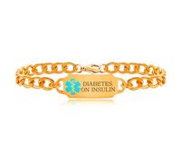 Zircobic Pulsera médica ID deportiva para exteriores en oro rosa | Placa de acero inoxidable grabada “DIABETES ON INSULIN” | Ligera, impermeable y cómoda | Para deportes, exterior y uso diario