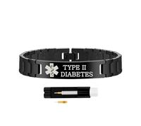 Zircobic Pulsera Médica para Diabetes Tipo II Negra - Cadena de Acero Inoxidable, Ligera, Estilizada y Duradera con Herramienta de Ajuste, Perfecta para Entrenamiento, Natación y Uso Diario