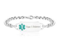Zircobic Pulsera médica serpentina diabetes tipo 1", pulsera deportiva de acero inoxidable hipoalergénica impermeable, joyería duradera y de alerta de salud con estilo