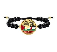 Zircobic Pulsera Musulmana Hecha a Mano de Ónix Negro - Joyería Religiosa Ligera y Cómoda Unisex con Cúpula de Mezquita, Rama de Olivo, Paloma, Cordón Ajustable