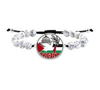 Zircobic Pulsera Palestina Turquesa Unisex - Pulsera Elástica Musulmana con Cuentas y Colgante de Mezquita de Acero Inoxidable, Rama de Olivo y Diseño de Paloma, Accesorio Religioso Islámico