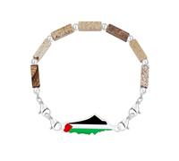 Zircobic Pulsera unisex estilo cultural - Con detalles de mapa y bandera de Palestina, perlas de jaspe paisaje y cierre ajustable para el día a día